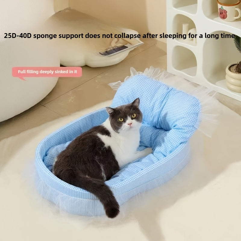 Adorable Princess Cat Sofa Bed, Luxurious All-Season Comfortable Pet Bed for Cats and Dogs, Washable & Removable Mat, Soft & Hair-Resistant, Vintage Cute Style with Ruffle Details, Multiple Colors Available – Stylish Decorative Accessory