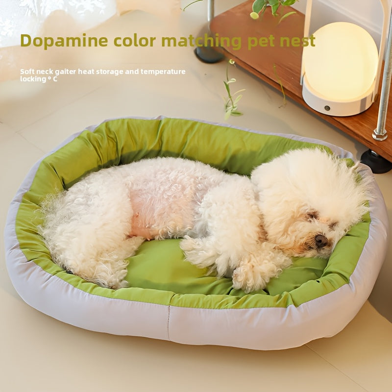 2025 New All-Season Soft Non-Stick Dog Bed & Cat Bed - Plush Polyester Pet Bed with Anti-Slip Base, Warm Ring Hug Design, Full-Filled Polyester Fiber, Green & Multi-Color Options for Small/Medium Pets, All-Season Cozy Sleeping Bed