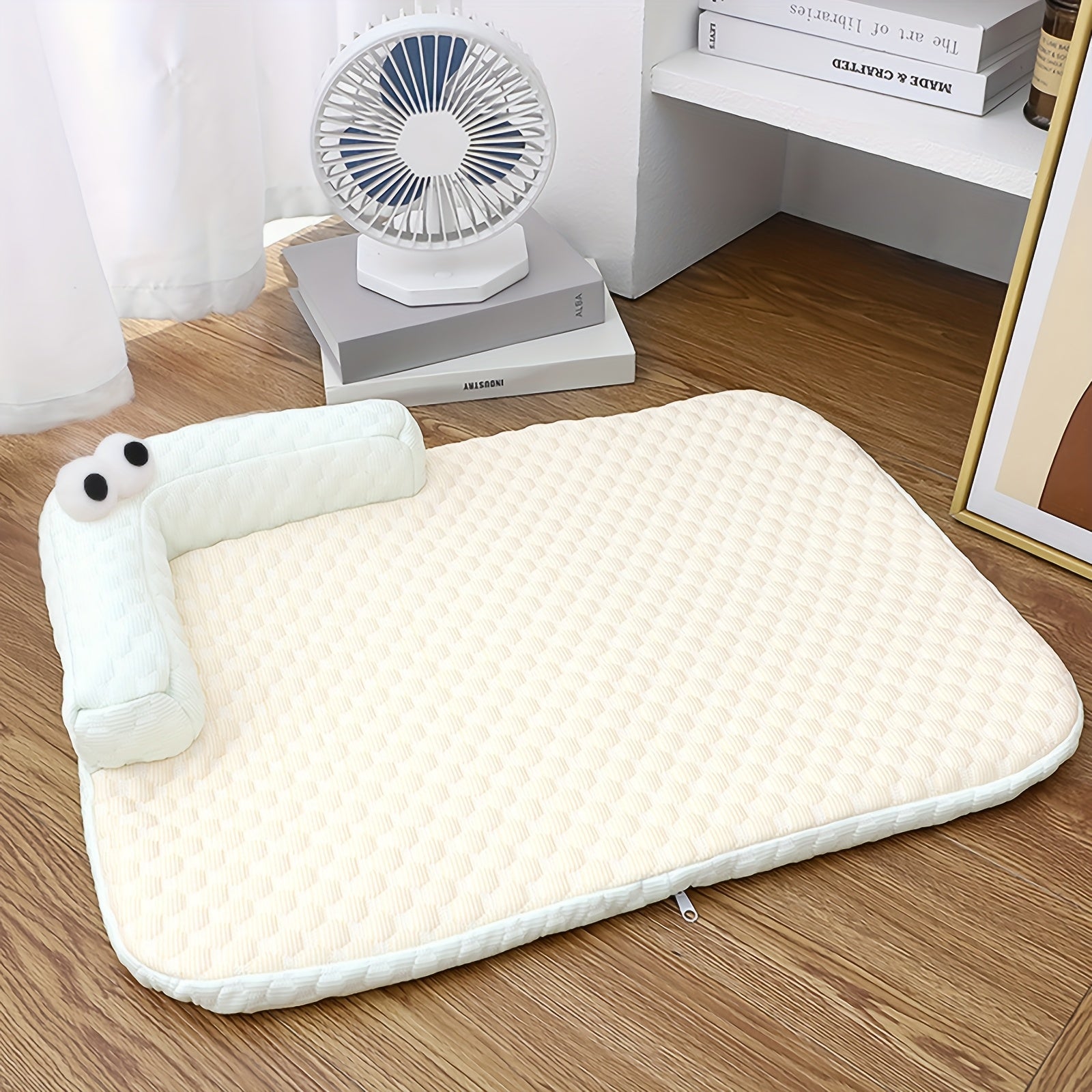 2-in-1 Pet Bed & Pillow for Dogs & Cats - Cooling Ice Memory Foam Pet Bed with Non-Slip Surface, Removable Washable Summer Mat, Polyester Fiber Filling, Square Design for Small/Medium/Large Dogs, Cozy Home Decor, Cozy Pet Furniture, Medium Dog Bed, Plush