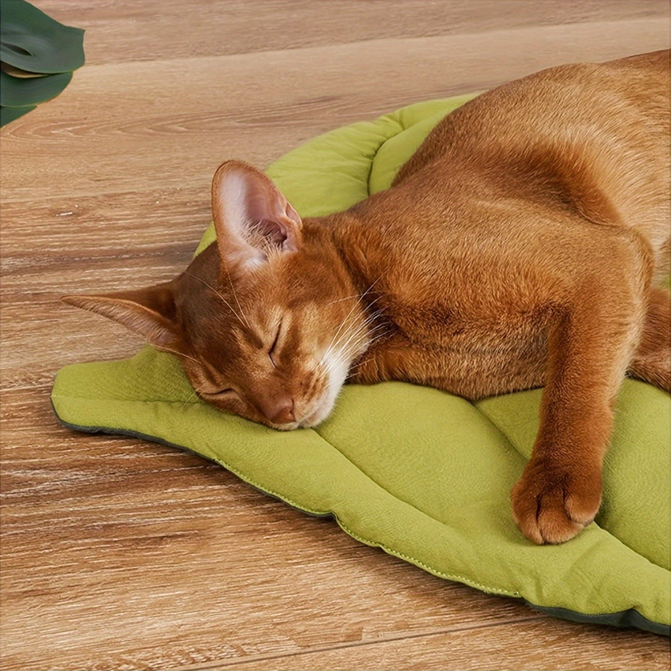 1 Soft Washable Leaf-Shaped Pet Mat for Cats & Dogs, Non-Slip Bite-Resistant Polyester Bed with Removable Cover, Geometric Design Rectangular Sleeping Mat for Comfort and Durability, Sleeping Pad