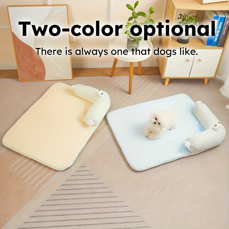 2-in-1 Pet Bed & Pillow for Dogs & Cats - Cooling Ice Memory Foam Pet Bed with Non-Slip Surface, Removable Washable Summer Mat, Polyester Fiber Filling, Square Design for Small/Medium/Large Dogs, Cozy Home Decor, Cozy Pet Furniture, Medium Dog Bed, Plush