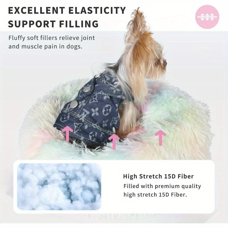 Calming Donut Dog Bed for Small Dogs up to 5 lbs - 15-Inch Round Washable Soft Pet Bed with Plush Polyester, Anxiety Relief & Warm Comfort, Pastel Purple & Pink Indoor Puppy Bed for Chihuahuas, Pomeranians, Shih Tzus - No Assembly Required