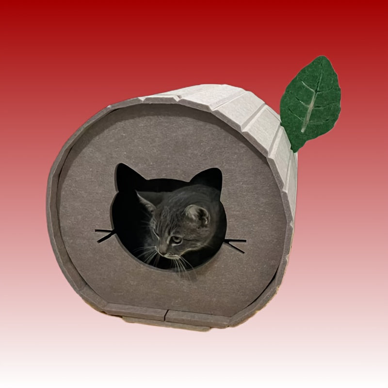 [Cozy Cat Bed] Durable, Cozy Velvet Felt Tree Hole Cat Bed | Classic Style, All-Season, Warm & Cool, Ideal for Multiple Cats, Assembled Cat House, Cat Furniture