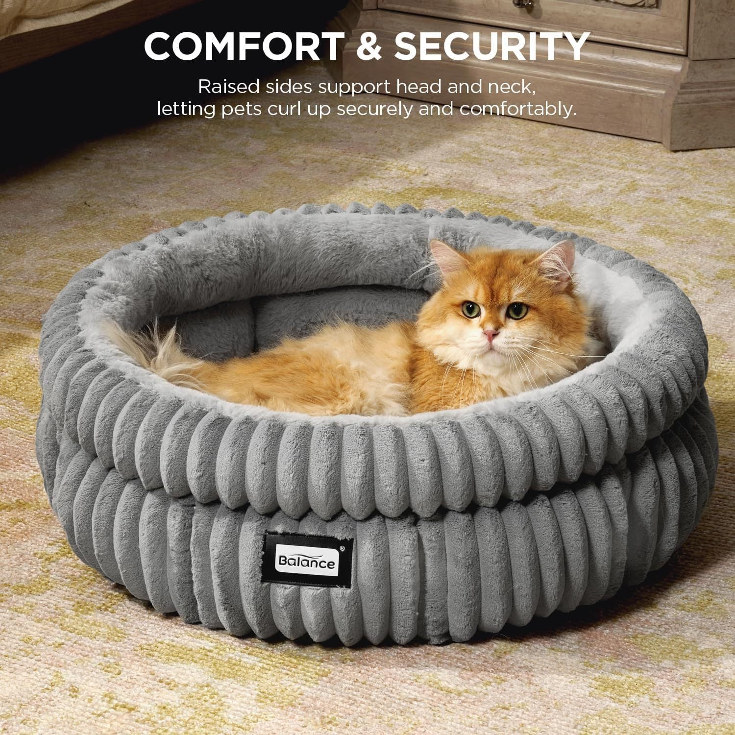 Cat Bed Kitten Bed, Washable Round Cat Beds for Indoor Cats, Super Soft Plush Faux Fur Pet Bed for Puppy and Kitten with Anti-Slip Bottom