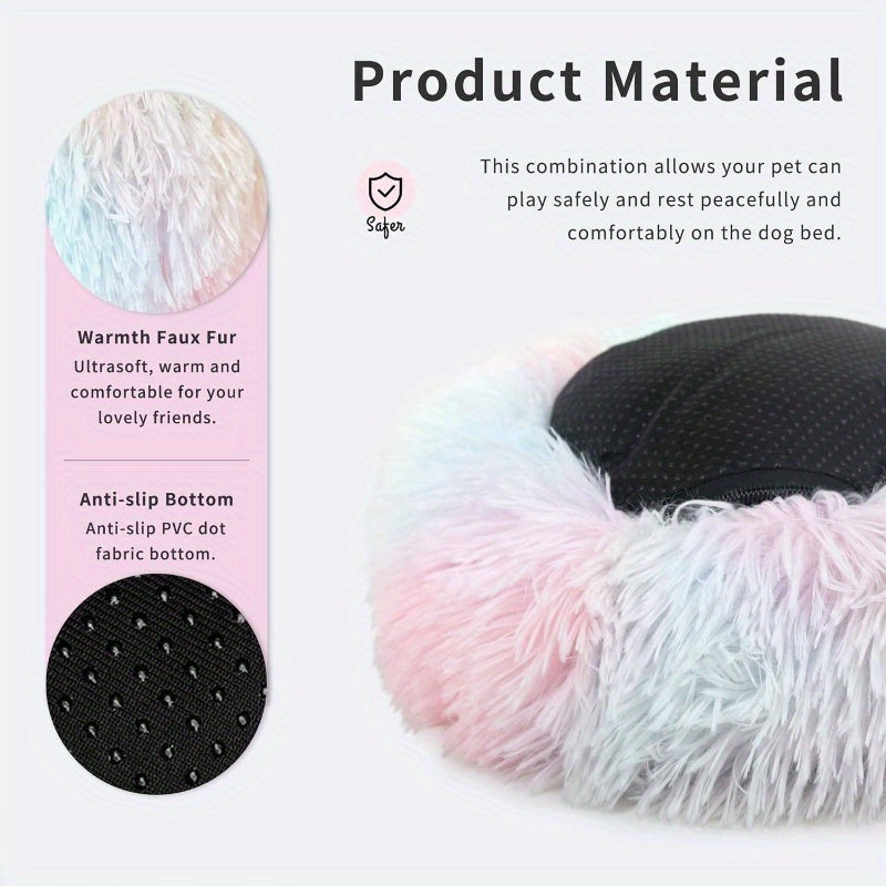 Calming Donut Dog Bed for Small Dogs up to 5 lbs - 15-Inch Round Washable Soft Pet Bed with Plush Polyester, Anxiety Relief & Warm Comfort, Pastel Purple & Pink Indoor Puppy Bed for Chihuahuas, Pomeranians, Shih Tzus - No Assembly Required