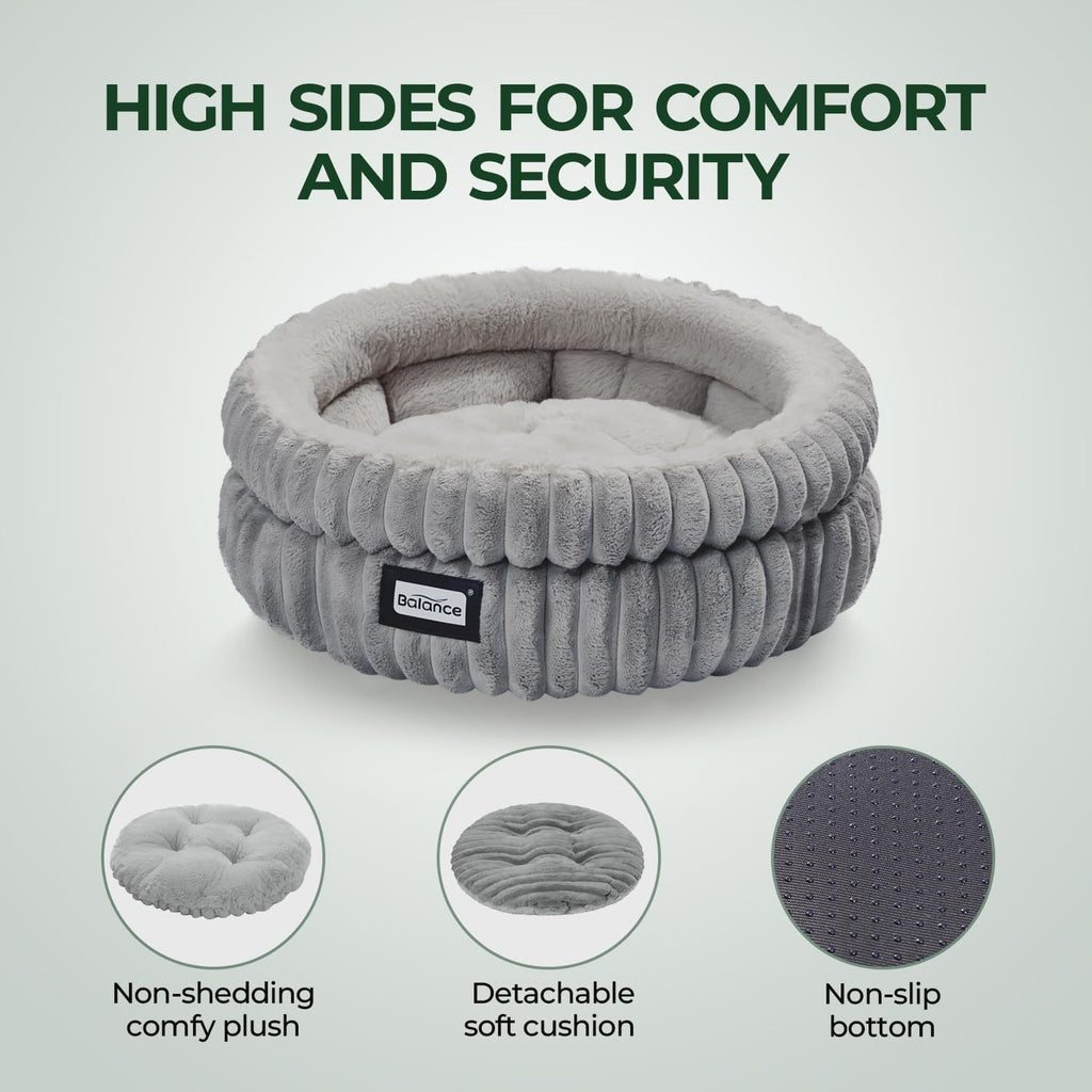 Cat Bed Kitten Bed, Washable Round Cat Beds for Indoor Cats, Super Soft Plush Faux Fur Pet Bed for Puppy and Kitten with Anti-Slip Bottom