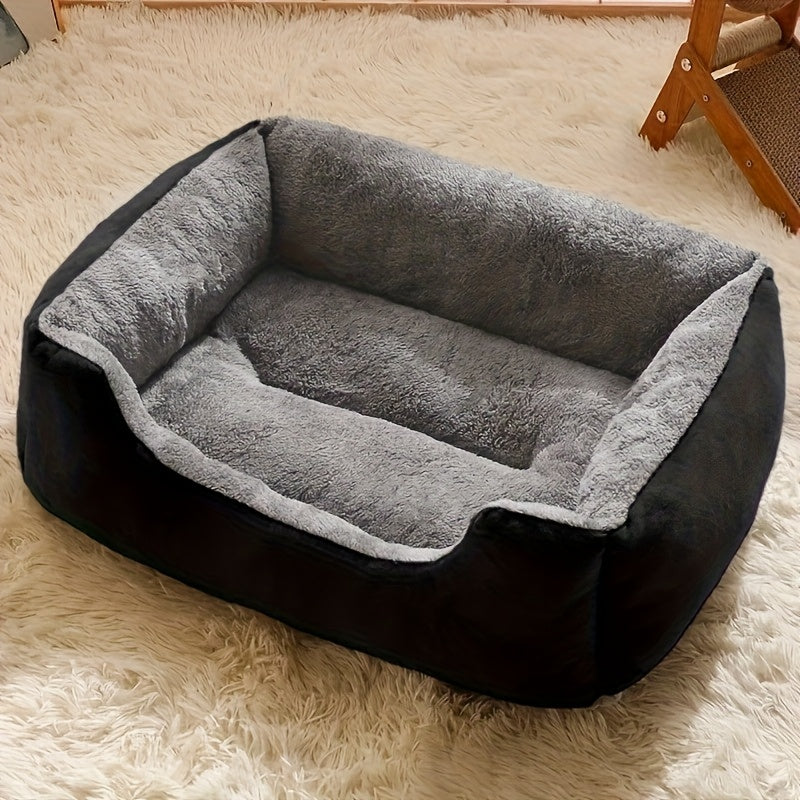 Plush Square Pet Bed - Beige/Brown/, Soft Fluffy Cushioned Mattress-like Interior, Open Edge Design, Easy-Clean Polyester Pad - for Cats, Small Dogs, Rabbits, Guinea Pigs - Indoor/Outdoor Use in Living Room, Bedroom, Balcony - Ideal for Apartments & Homes