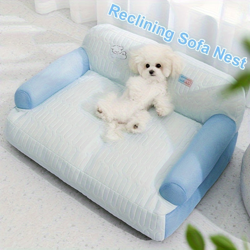 Breathable Removable Washable Dog Sofa Bed - Spring Summer Pet Nest with Cartoon Dog Design, Removable Washable Polyester Bed Mat for Small Medium Large Dogs, Pet Furniture Bed, Playful Design, Easy Maintenance