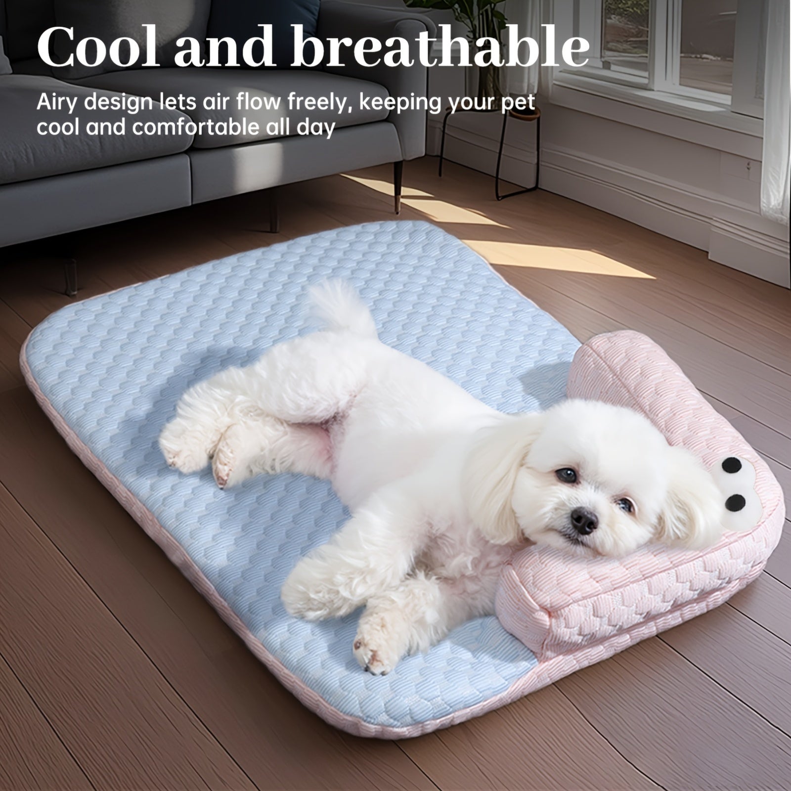 2-in-1 Pet Bed & Pillow for Dogs & Cats - Cooling Ice Memory Foam Pet Bed with Non-Slip Surface, Removable Washable Summer Mat, Polyester Fiber Filling, Square Design for Small/Medium/Large Dogs, Cozy Home Decor, Cozy Pet Furniture, Medium Dog Bed, Plush