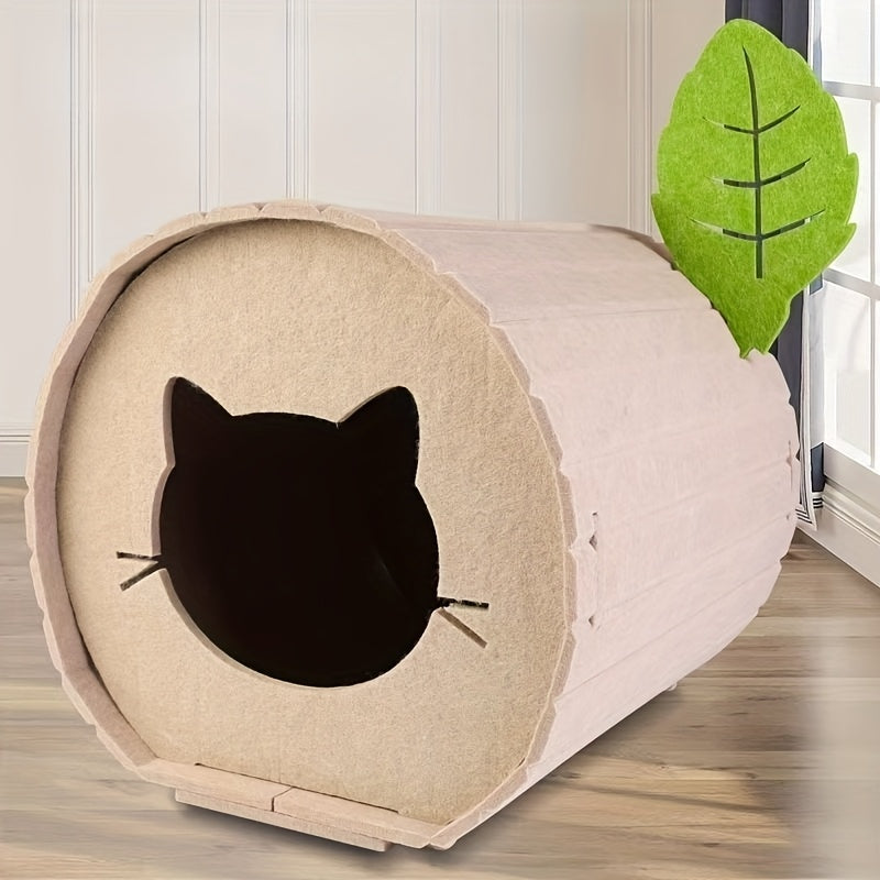 [Cozy Cat Bed] Durable, Cozy Velvet Felt Tree Hole Cat Bed | Classic Style, All-Season, Warm & Cool, Ideal for Multiple Cats, Assembled Cat House, Cat Furniture