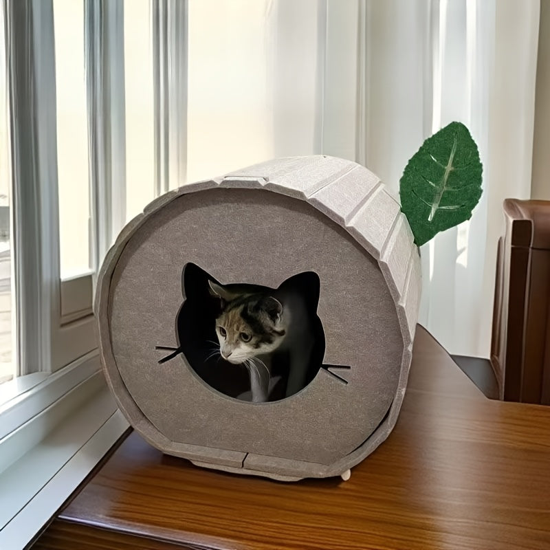 [Cozy Cat Bed] Durable, Cozy Velvet Felt Tree Hole Cat Bed | Classic Style, All-Season, Warm & Cool, Ideal for Multiple Cats, Assembled Cat House, Cat Furniture