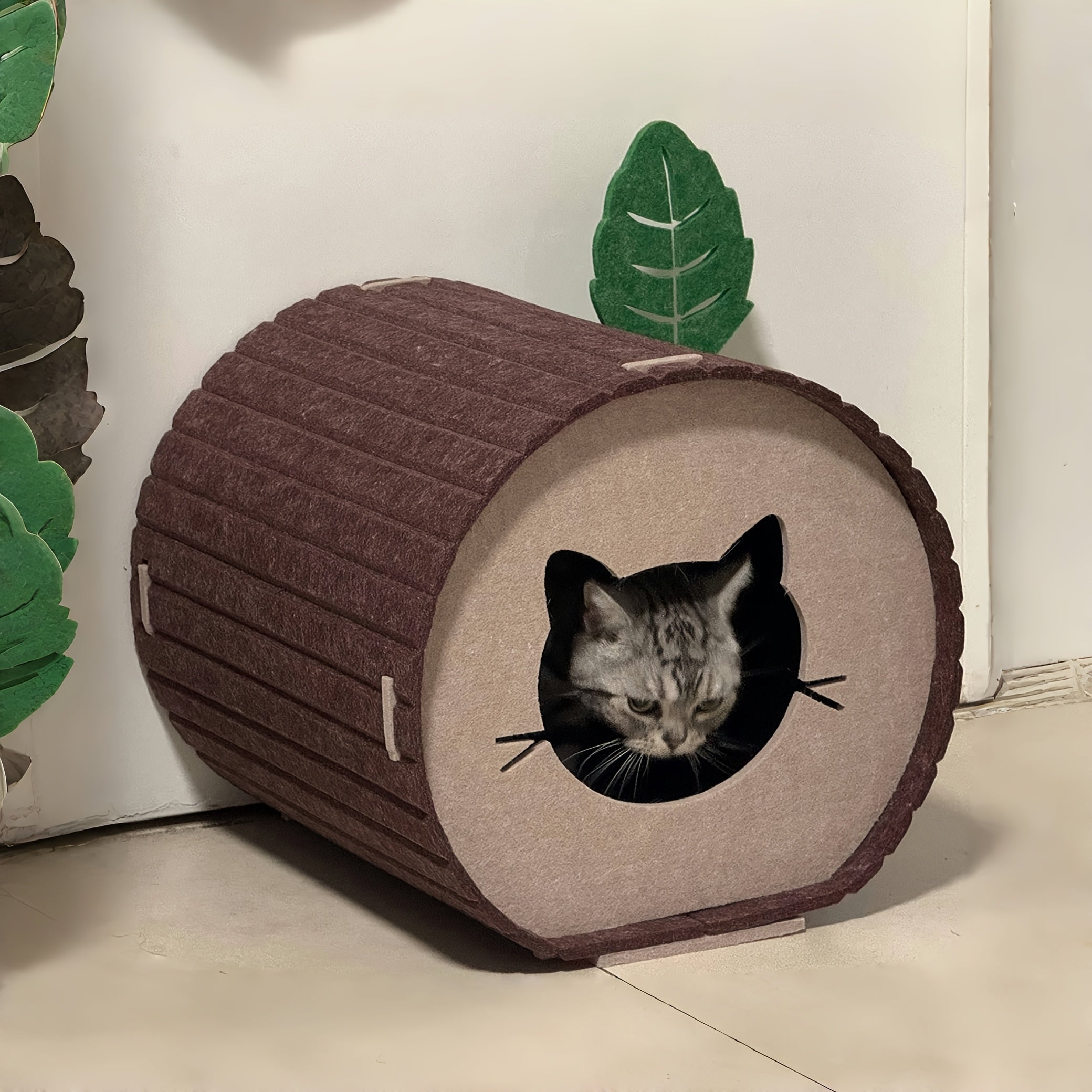 [Cozy Cat Bed] Durable, Cozy Velvet Felt Tree Hole Cat Bed | Classic Style, All-Season, Warm & Cool, Ideal for Multiple Cats, Assembled Cat House, Cat Furniture