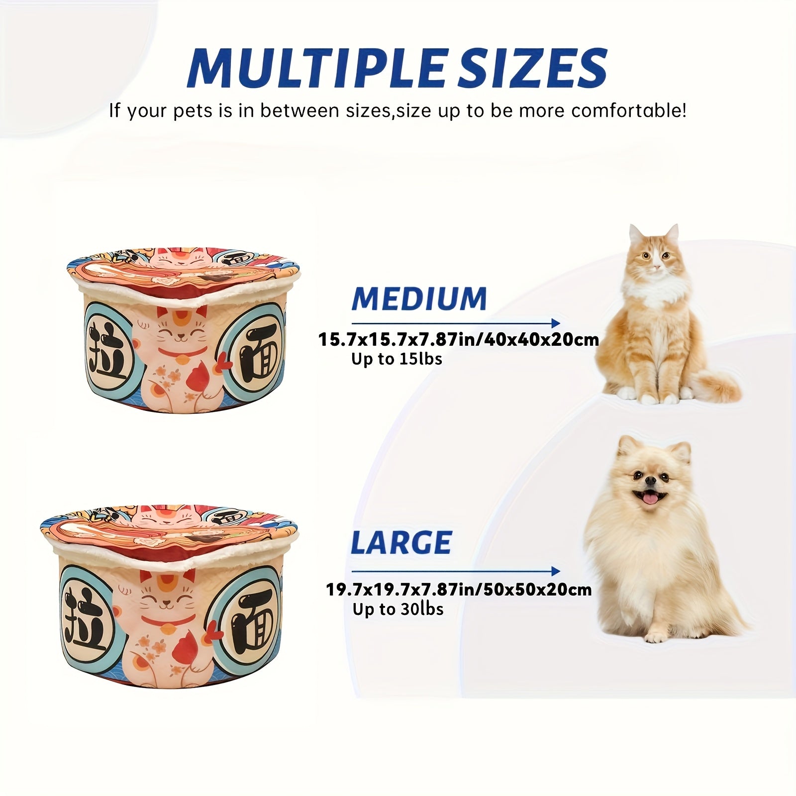 Spacious Ramen Cat Bed - Oversized Semi-Open Design with Plush Bolster, All-Weather Floor Bed for Multi-Cat Households, Polyester Material, Multi-Color Cat Design, Cat Bed for Indoor Cats, Playful Pet Design, Soft Texture