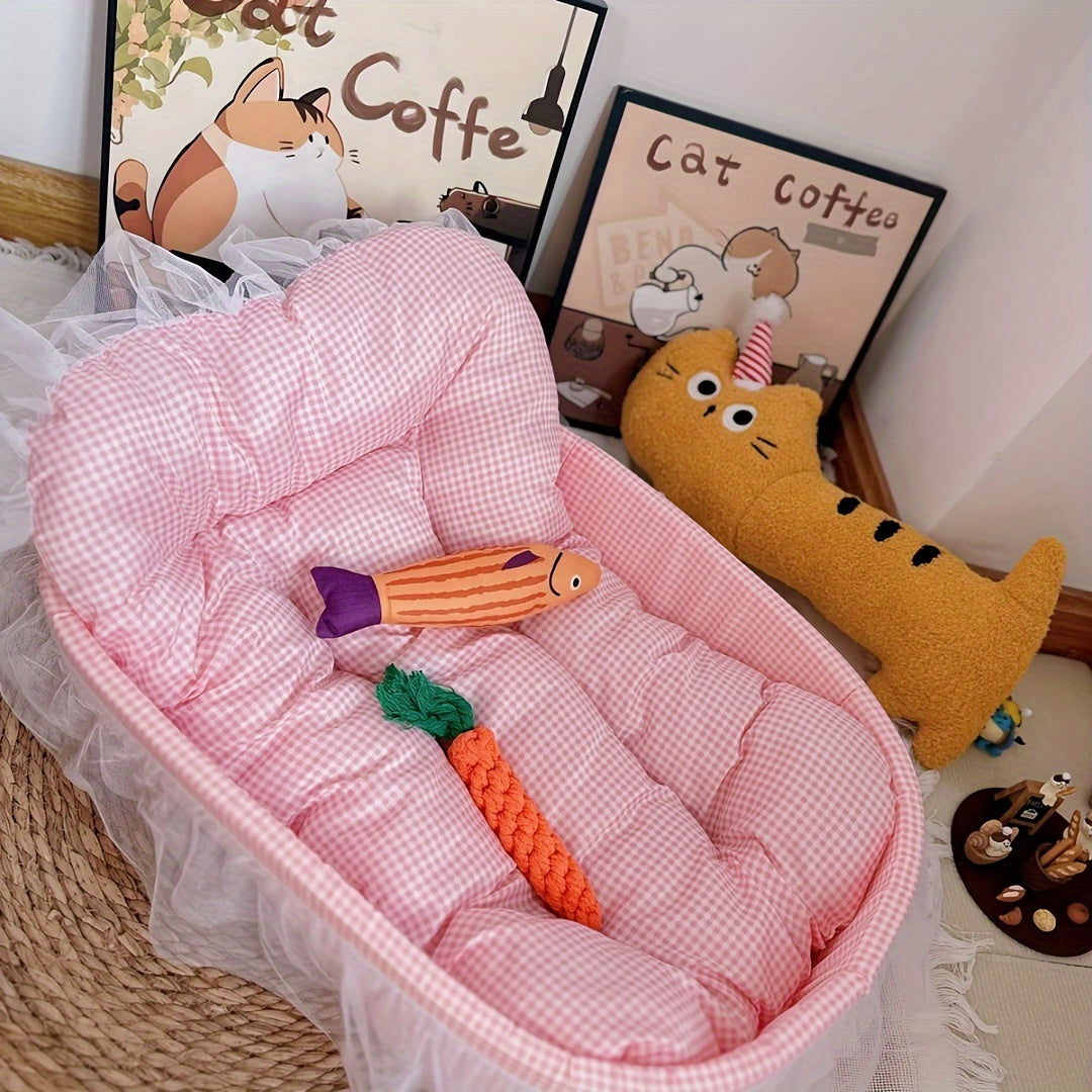 Adorable Princess Cat Sofa Bed, Luxurious All-Season Comfortable Pet Bed for Cats and Dogs, Washable & Removable Mat, Soft & Hair-Resistant, Vintage Cute Style with Ruffle Details, Multiple Colors Available – Stylish Decorative Accessory