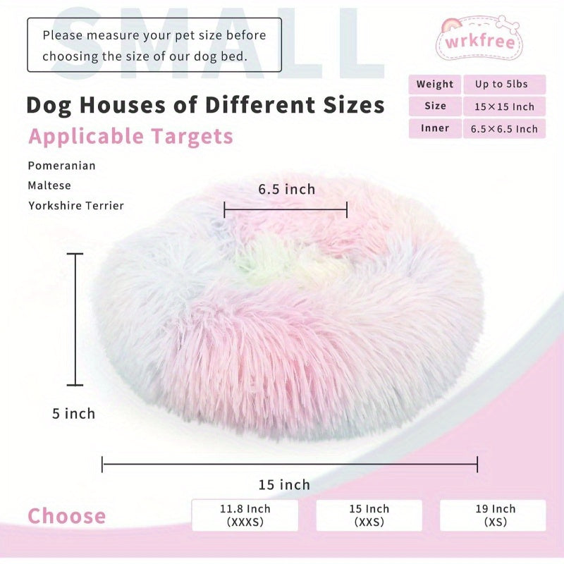 Calming Donut Dog Bed for Small Dogs up to 5 lbs - 15-Inch Round Washable Soft Pet Bed with Plush Polyester, Anxiety Relief & Warm Comfort, Pastel Purple & Pink Indoor Puppy Bed for Chihuahuas, Pomeranians, Shih Tzus - No Assembly Required