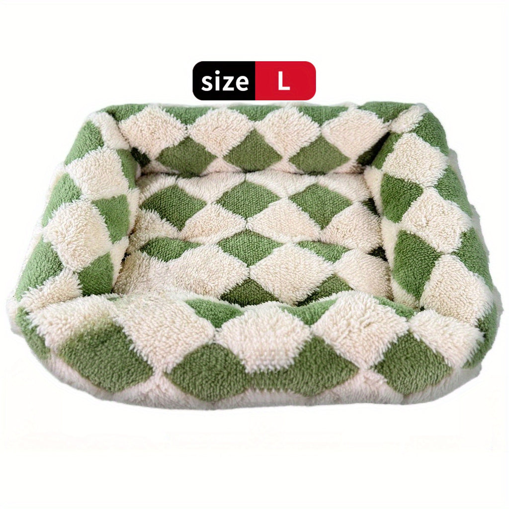 Cozy Plaid Dog Bed - Soft Small Dog Crate Pad with Breathable Anti-Slip Design, Green Checkered Pattern for Puppies & Cats, Extra Small Dog Bed for Indoor Use, Pet Bedding, Checkered Design, Durable Pet Furniture