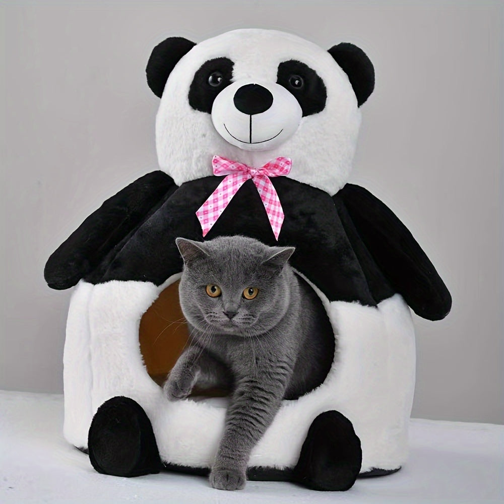 Warm Cozy Portable Pet Bed for Cats & Small Dogs - Semi-Enclosed Nest with Cute Bear Design, Polyester, Contemporary Style