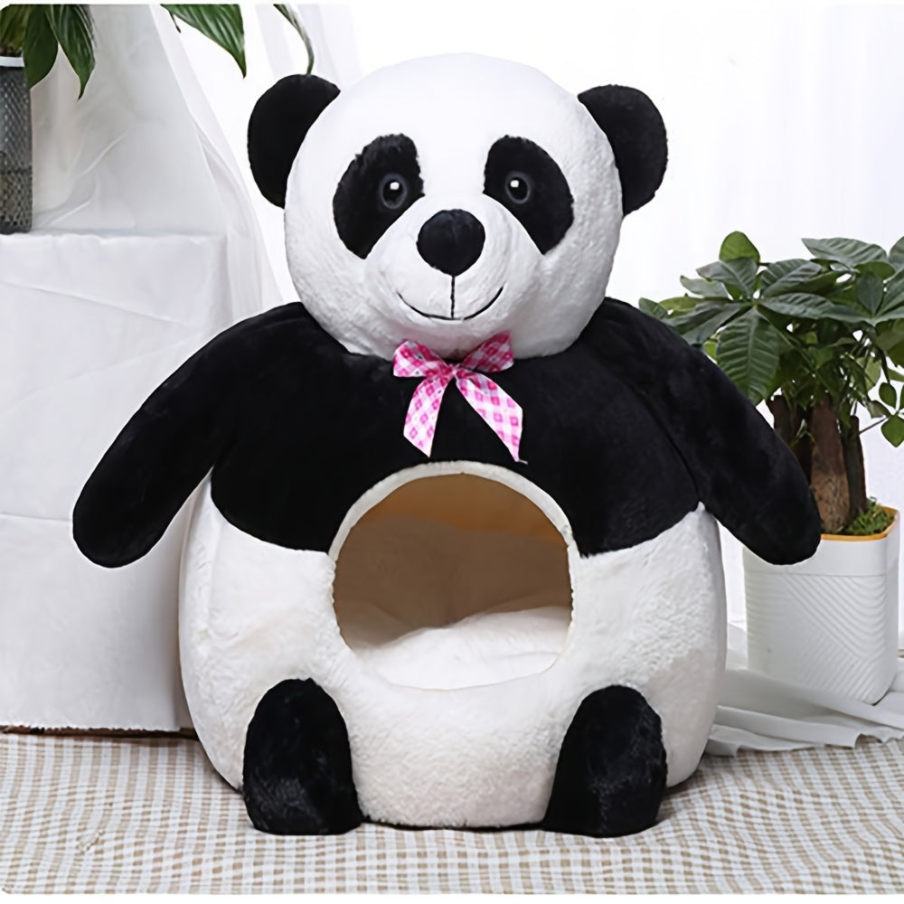 Warm Cozy Portable Pet Bed for Cats & Small Dogs - Semi-Enclosed Nest with Cute Bear Design, Polyester, Contemporary Style