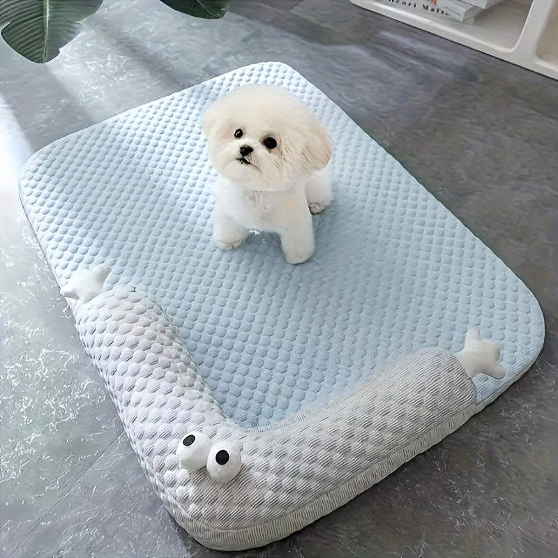 2-in-1 Pet Bed & Pillow for Dogs & Cats - Cooling Ice Memory Foam Pet Bed with Non-Slip Surface, Removable Washable Summer Mat, Polyester Fiber Filling, Square Design for Small/Medium/Large Dogs, Cozy Home Decor, Cozy Pet Furniture, Medium Dog Bed, Plush