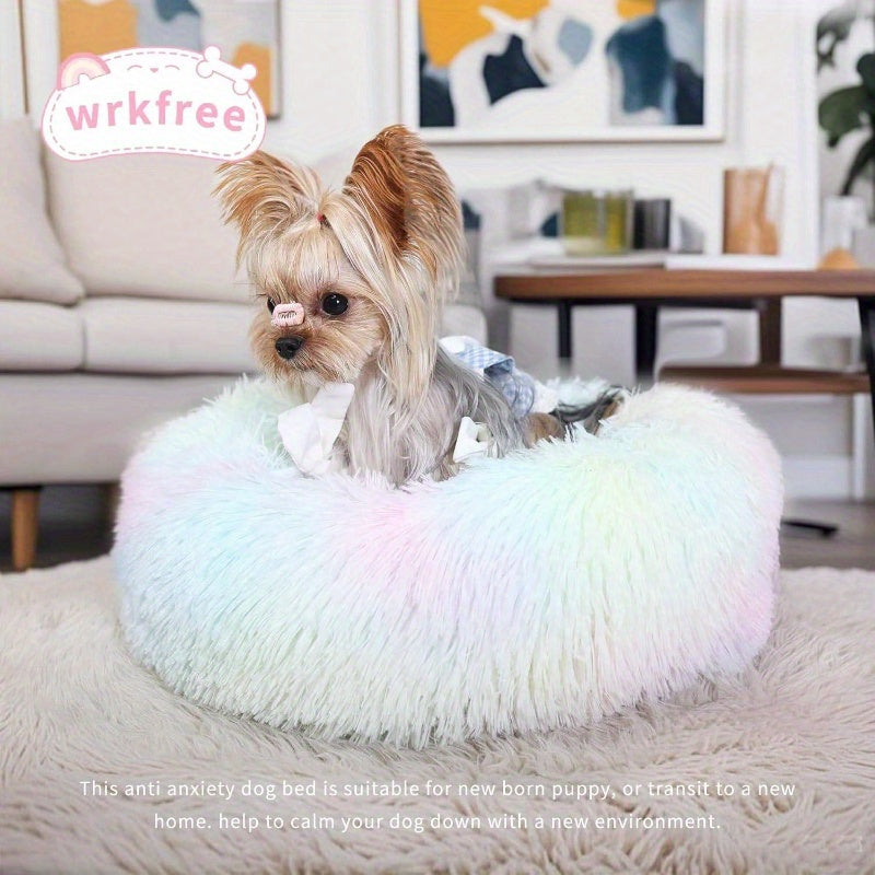 Calming Donut Dog Bed for Small Dogs up to 5 lbs - 15-Inch Round Washable Soft Pet Bed with Plush Polyester, Anxiety Relief & Warm Comfort, Pastel Purple & Pink Indoor Puppy Bed for Chihuahuas, Pomeranians, Shih Tzus - No Assembly Required