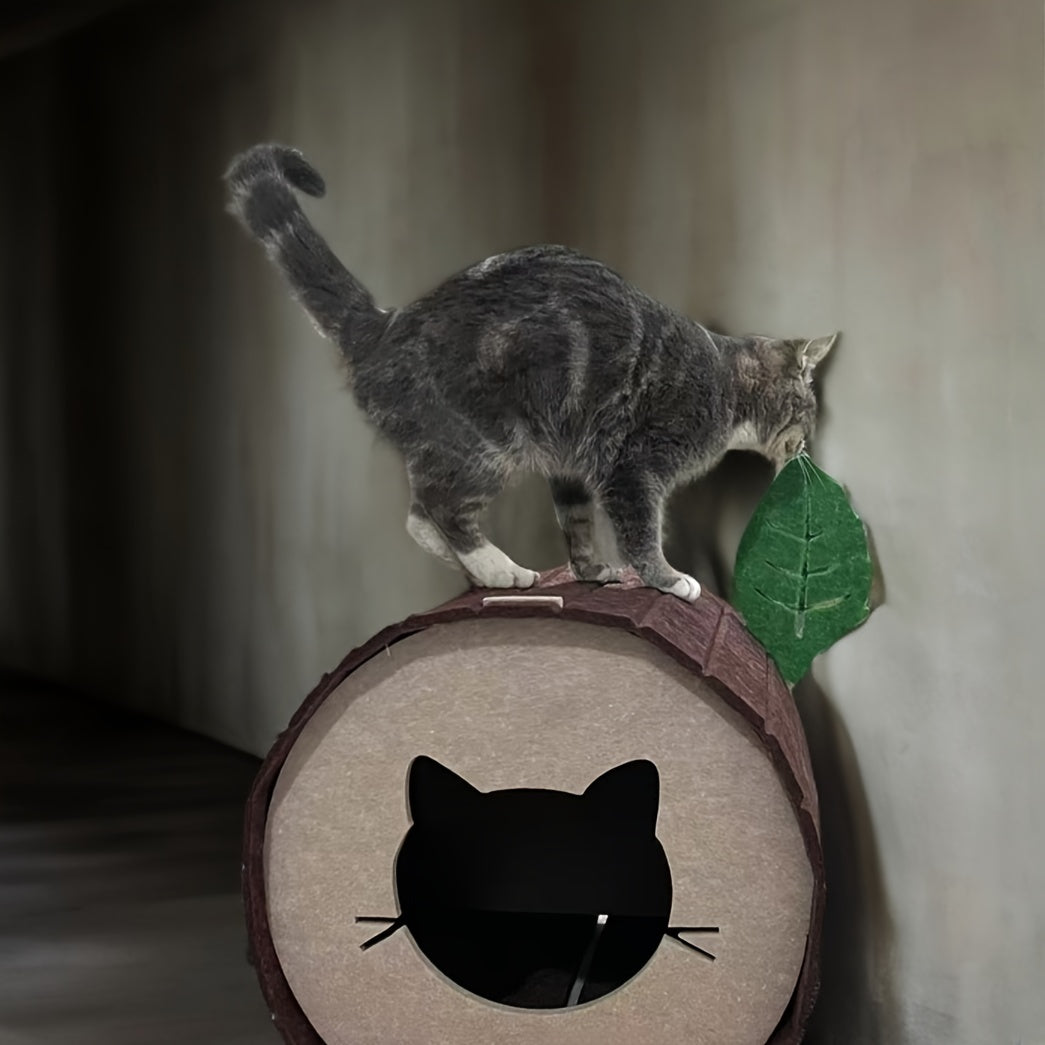 [Cozy Cat Bed] Durable, Cozy Velvet Felt Tree Hole Cat Bed | Classic Style, All-Season, Warm & Cool, Ideal for Multiple Cats, Assembled Cat House, Cat Furniture