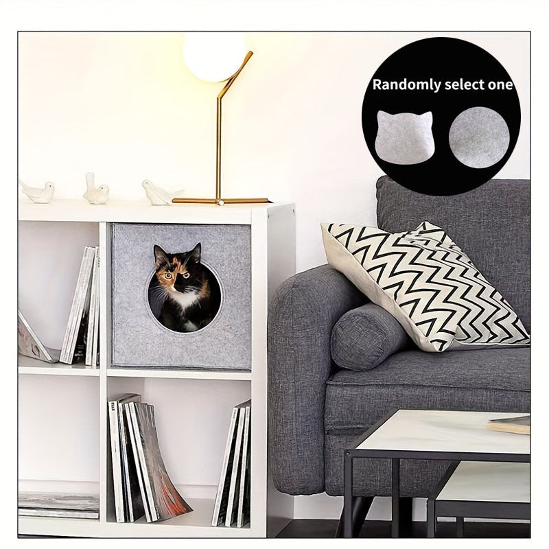 2pcs Felt Cat Bed Combination Pack: 1 Comfortable Felt Cat Bed + 1 Random Coaster - Soft, Washable, Foldable, Semi-enclosed Square Cat Bed Suitable for Cats and Small Dogs - Comfortable for All Seasons, Easy to Assemble, Portable Design