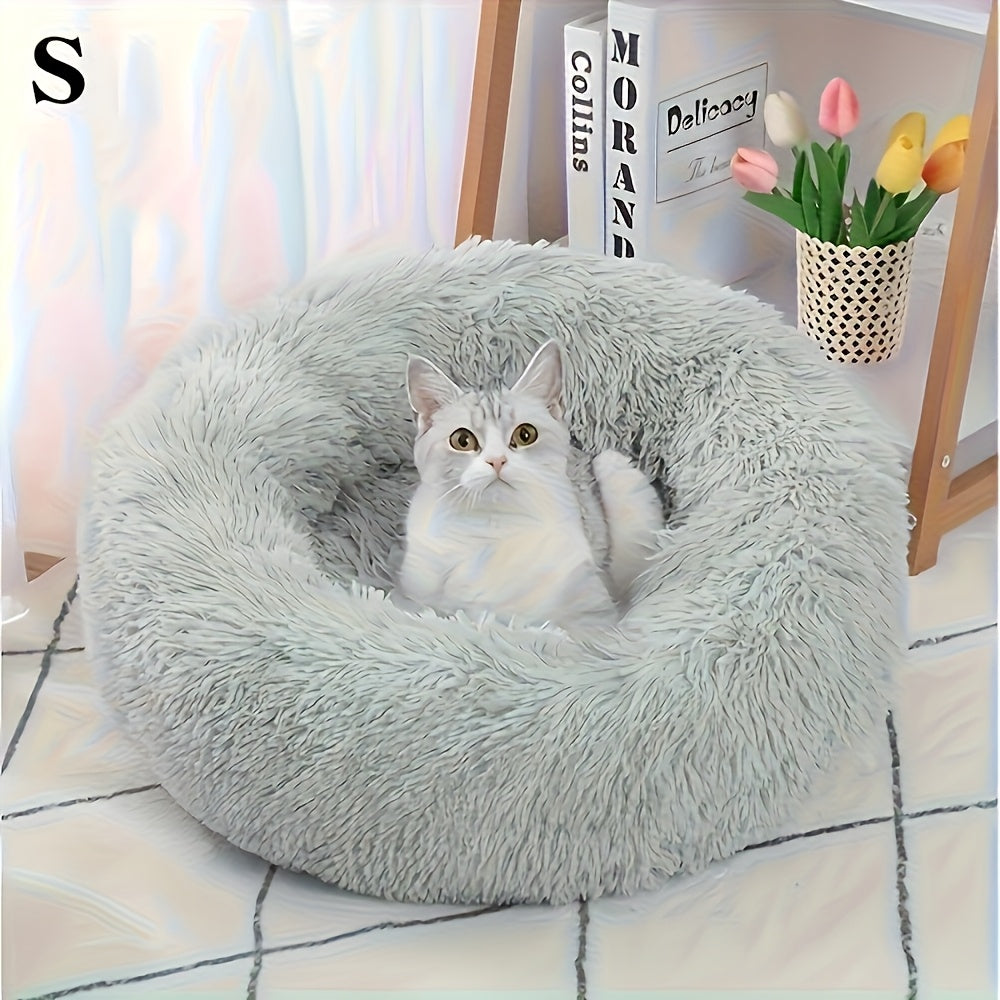 Cozy Fleece Cat Bed for Small Cats - Soft, Warm & Deep Sleeping Condo with Plush Gray & White Design, Classic Style, No Assembly Required, Perfect for Indoor Cats, Cat Bed for Small Cats, Indoor Pet Furniture, Classic Pet Furniture, Plush Pet Furniture