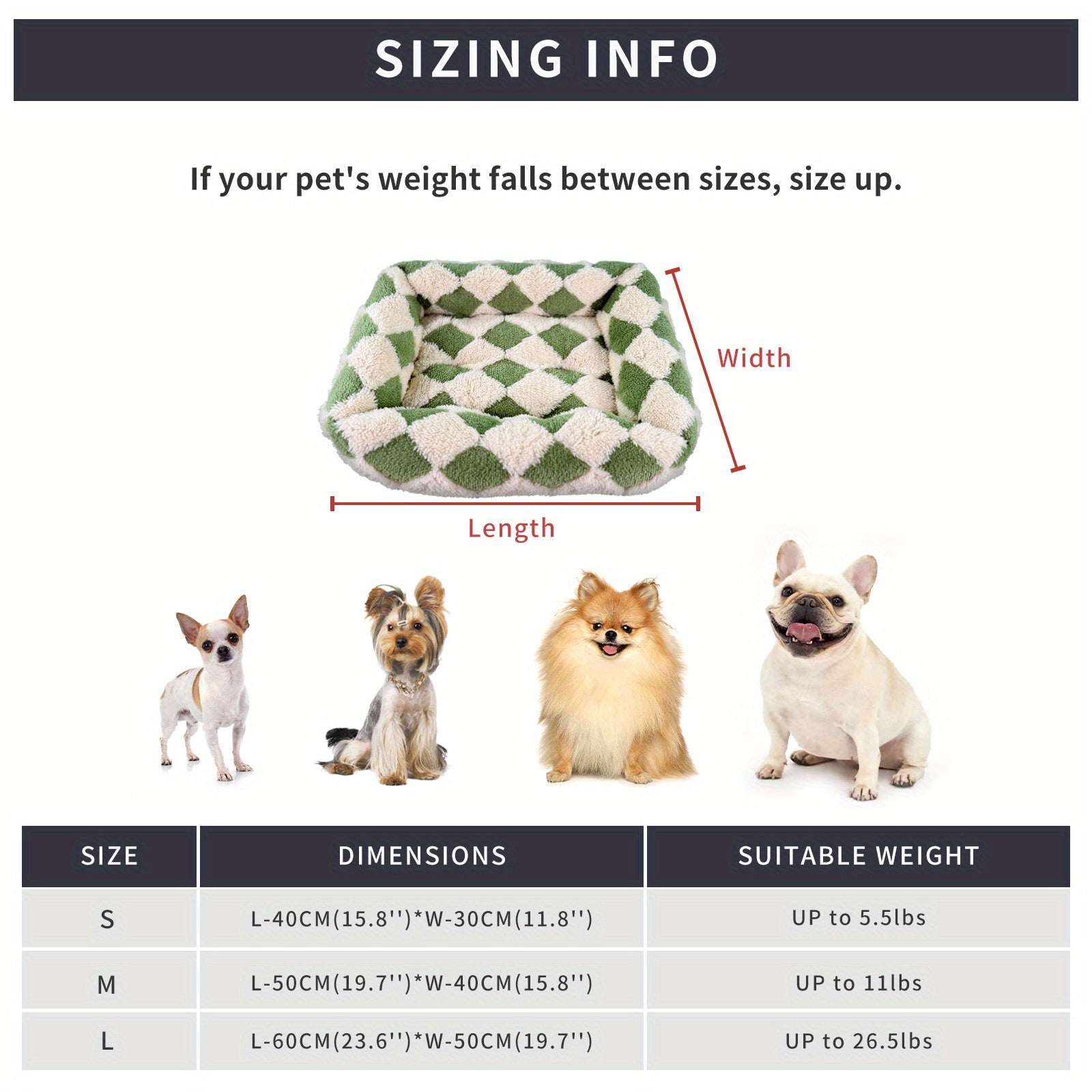 Cozy Plaid Dog Bed - Soft Small Dog Crate Pad with Breathable Anti-Slip Design, Green Checkered Pattern for Puppies & Cats, Extra Small Dog Bed for Indoor Use, Pet Bedding, Checkered Design, Durable Pet Furniture