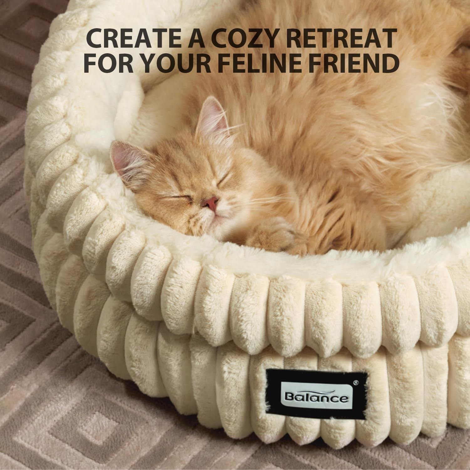 Cat Bed Kitten Bed, Washable Round Cat Beds for Indoor Cats, Super Soft Plush Faux Fur Pet Bed for Puppy and Kitten with Anti-Slip Bottom