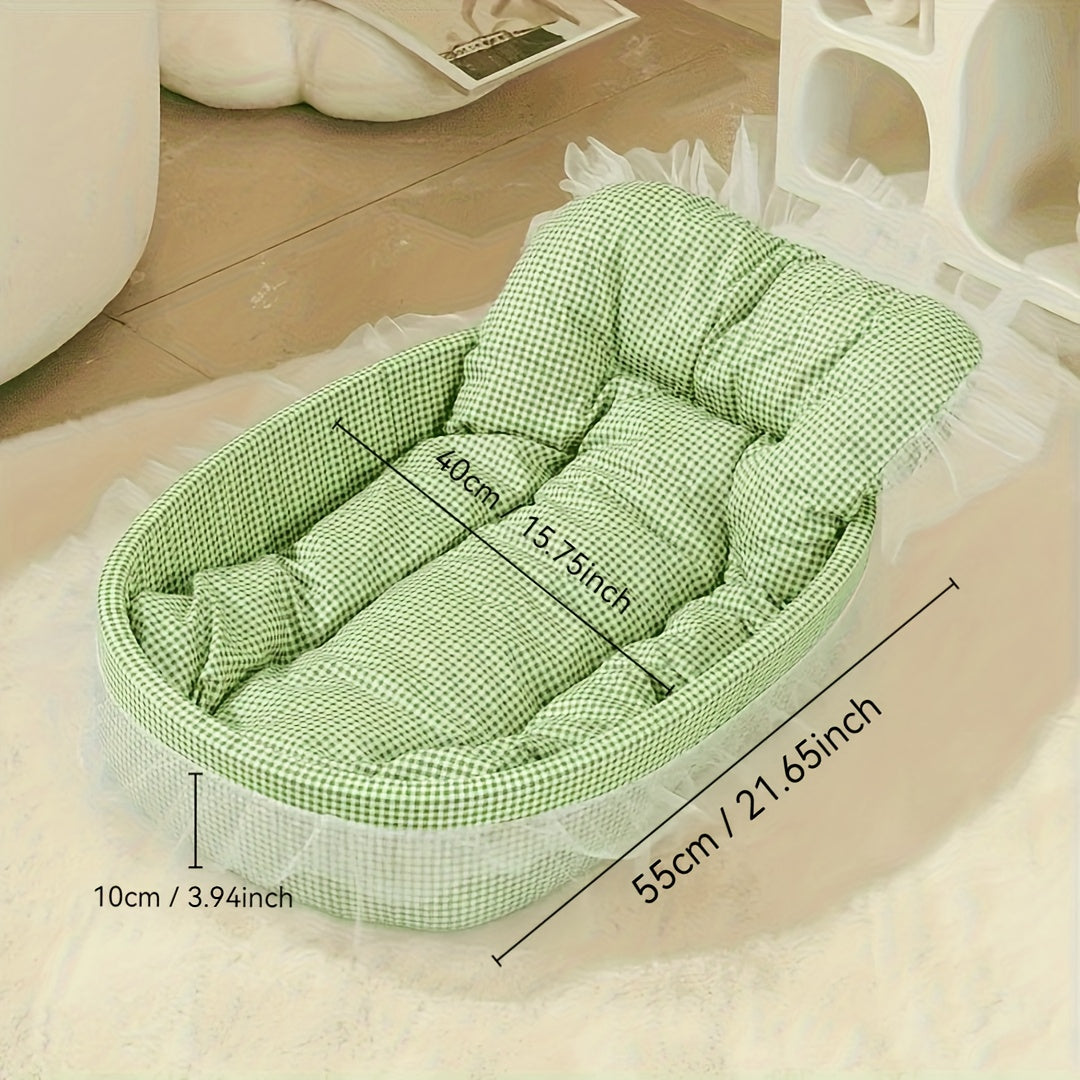 Adorable Princess Cat Sofa Bed, Luxurious All-Season Comfortable Pet Bed for Cats and Dogs, Washable & Removable Mat, Soft & Hair-Resistant, Vintage Cute Style with Ruffle Details, Multiple Colors Available – Stylish Decorative Accessory