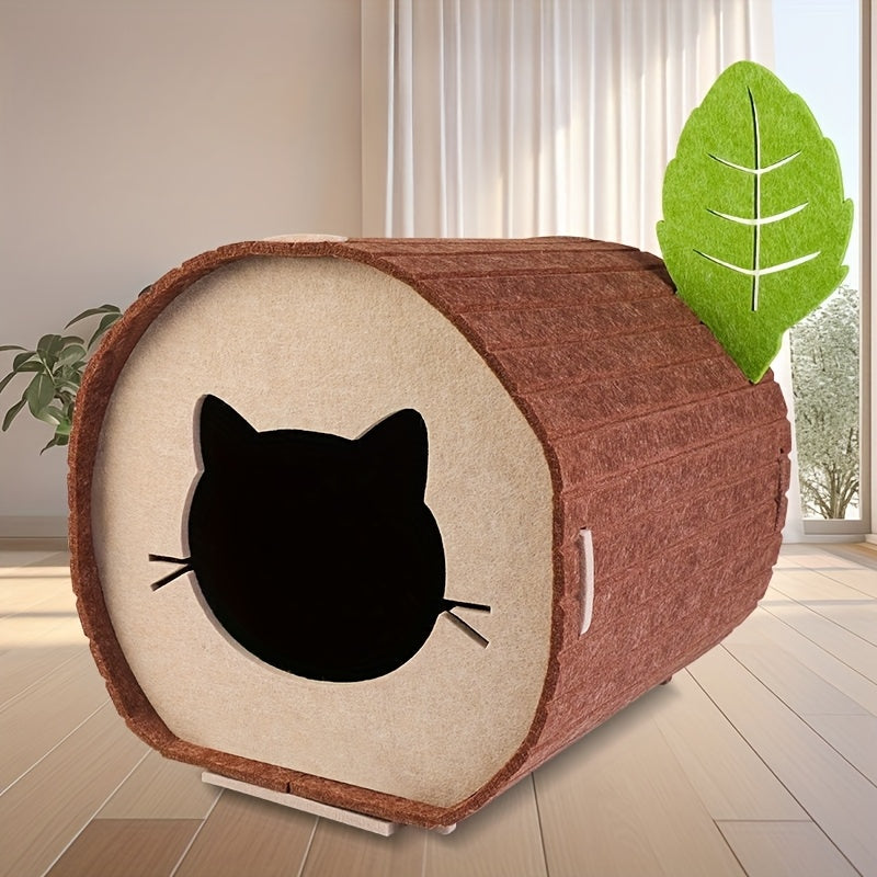 [Cozy Cat Bed] Durable, Cozy Velvet Felt Tree Hole Cat Bed | Classic Style, All-Season, Warm & Cool, Ideal for Multiple Cats, Assembled Cat House, Cat Furniture