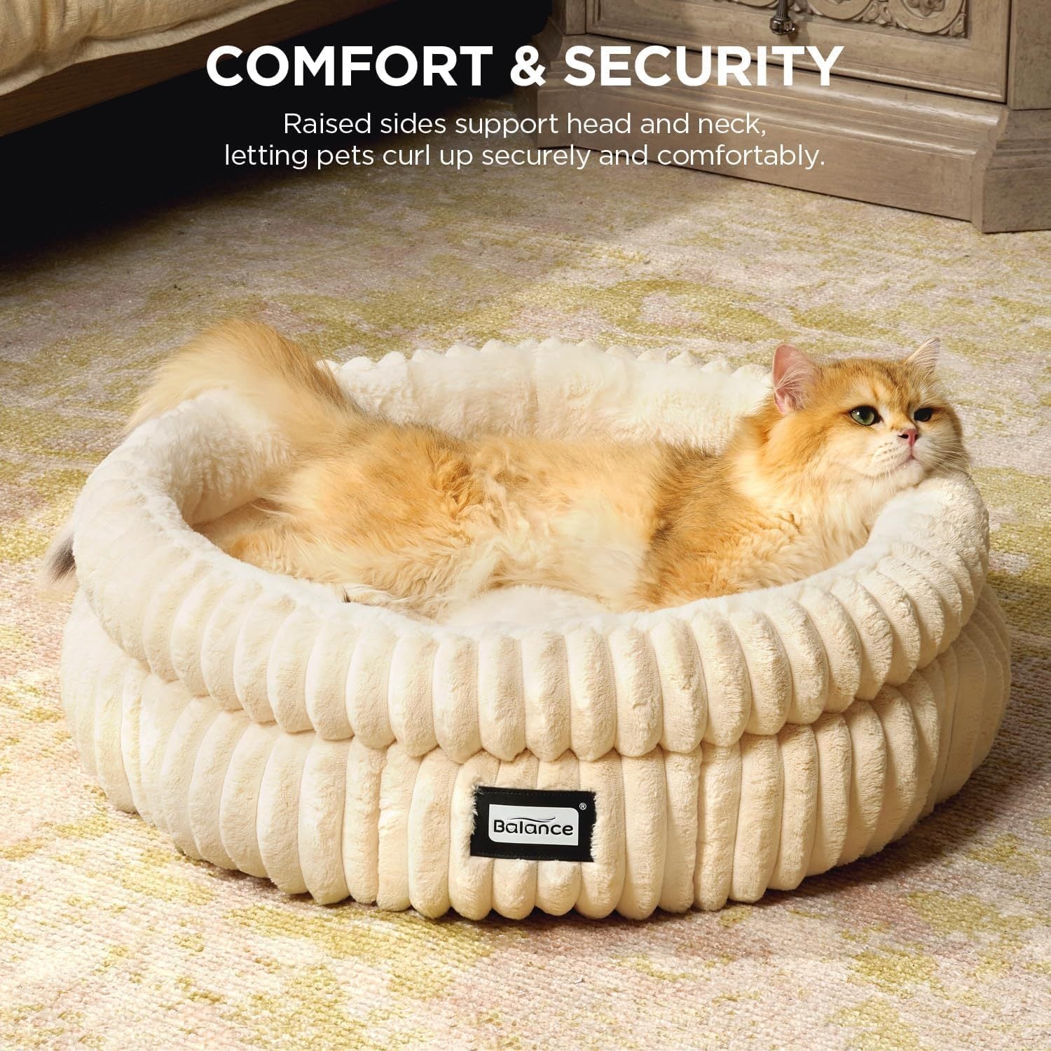 Cat Bed Kitten Bed, Washable Round Cat Beds for Indoor Cats, Super Soft Plush Faux Fur Pet Bed for Puppy and Kitten with Anti-Slip Bottom