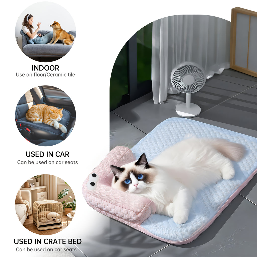 2-in-1 Pet Bed & Pillow for Dogs & Cats - Cooling Ice Memory Foam Pet Bed with Non-Slip Surface, Removable Washable Summer Mat, Polyester Fiber Filling, Square Design for Small/Medium/Large Dogs, Cozy Home Decor, Cozy Pet Furniture, Medium Dog Bed, Plush
