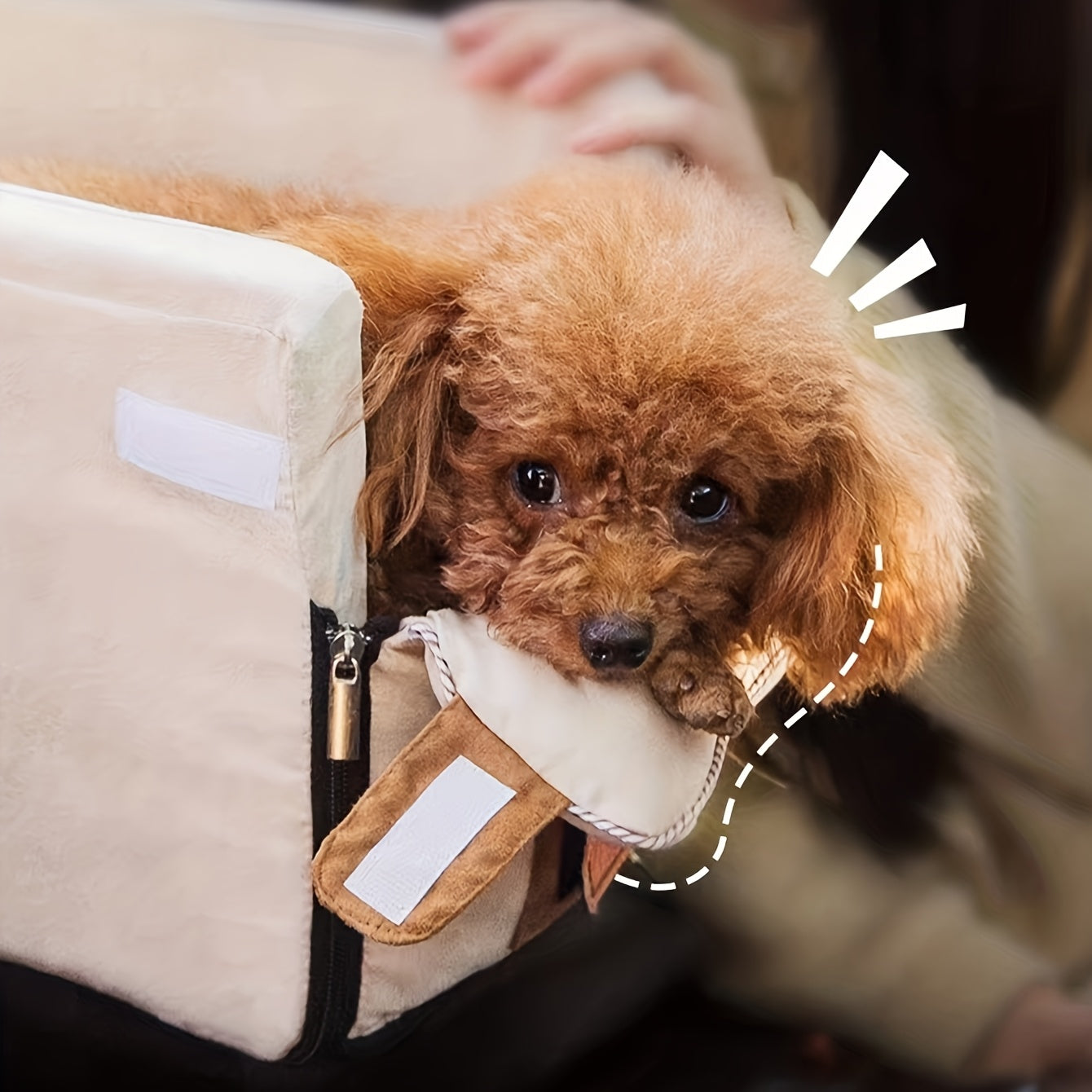 Cozy Pet Bed for Car Travel - Soft Polyester Dog Nest with Plush Brown & White Mat, Secure Zipper Closure, and Large Viewing Window, Perfect for Small to Medium Dogs, Car Travel Accessories