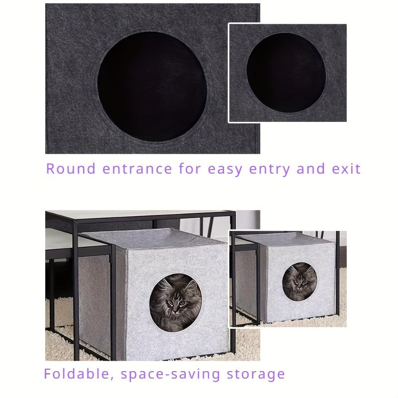 2pcs Felt Cat Bed Combination Pack: 1 Comfortable Felt Cat Bed + 1 Random Coaster - Soft, Washable, Foldable, Semi-enclosed Square Cat Bed Suitable for Cats and Small Dogs - Comfortable for All Seasons, Easy to Assemble, Portable Design