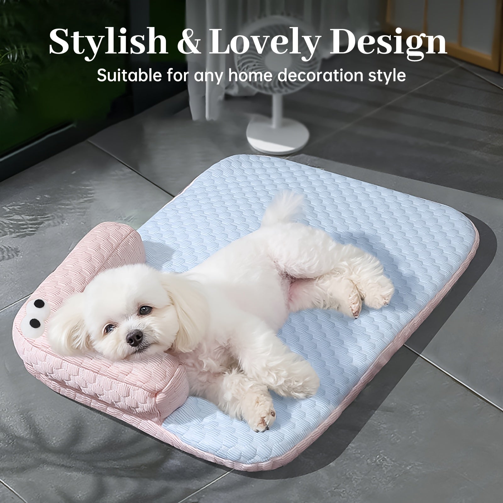 2-in-1 Pet Bed & Pillow for Dogs & Cats - Cooling Ice Memory Foam Pet Bed with Non-Slip Surface, Removable Washable Summer Mat, Polyester Fiber Filling, Square Design for Small/Medium/Large Dogs, Cozy Home Decor, Cozy Pet Furniture, Medium Dog Bed, Plush