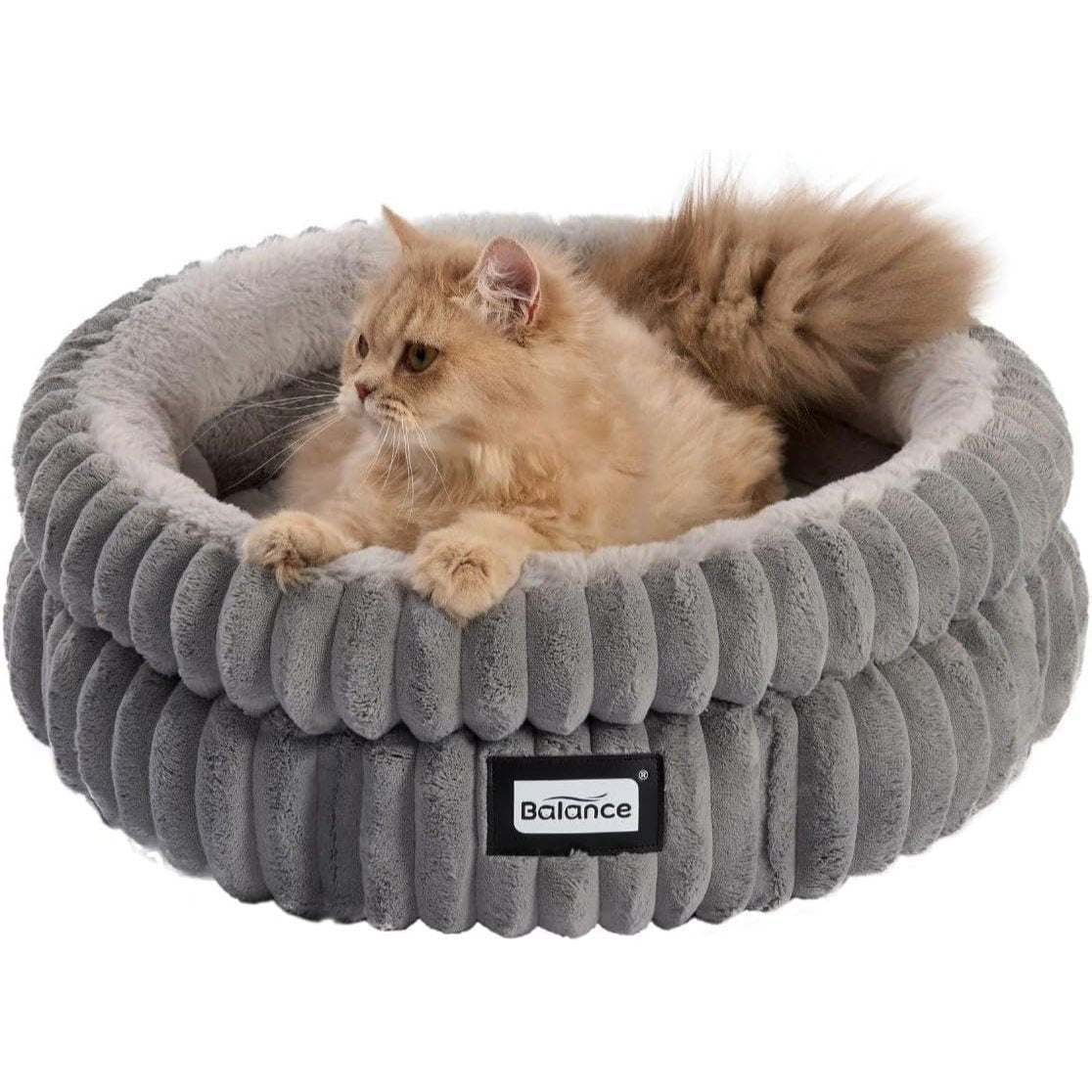 Cat Bed Kitten Bed, Washable Round Cat Beds for Indoor Cats, Super Soft Plush Faux Fur Pet Bed for Puppy and Kitten with Anti-Slip Bottom