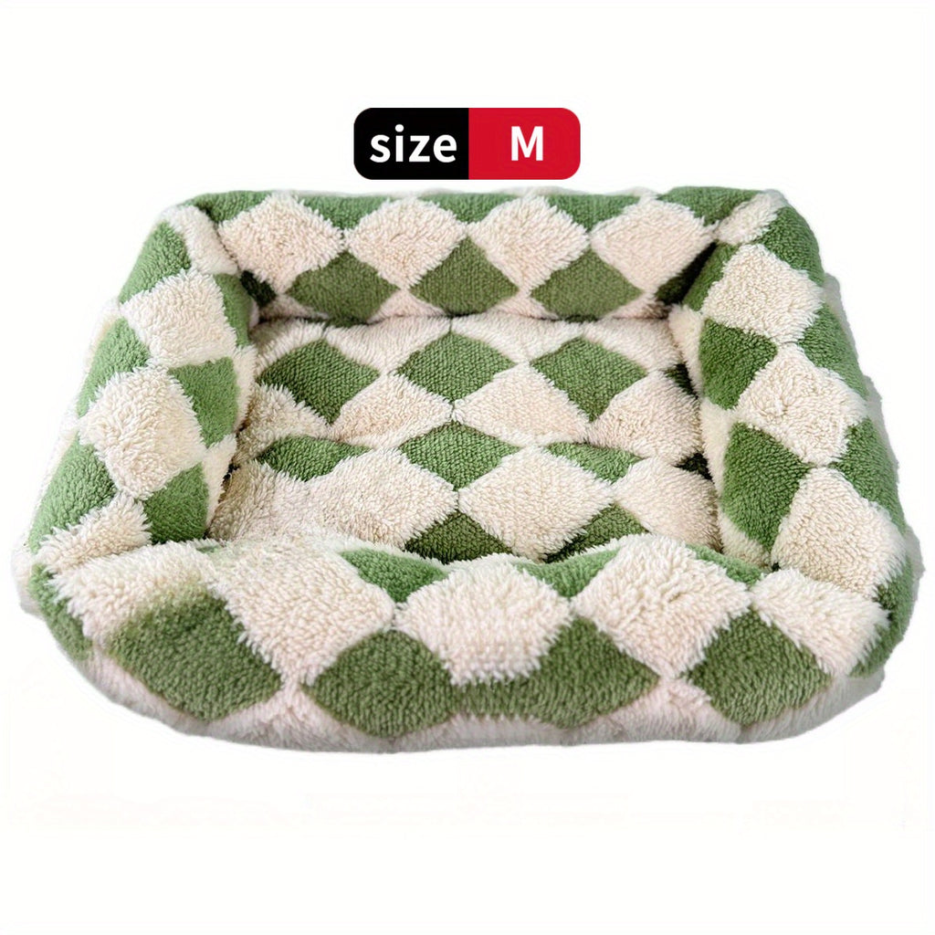 Cozy Plaid Dog Bed - Soft Small Dog Crate Pad with Breathable Anti-Slip Design, Green Checkered Pattern for Puppies & Cats, Extra Small Dog Bed for Indoor Use, Pet Bedding, Checkered Design, Durable Pet Furniture