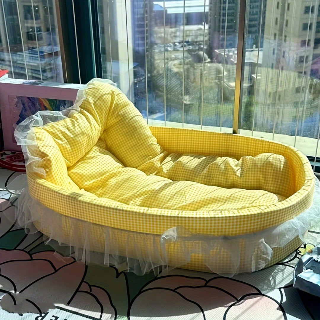 Adorable Princess Cat Sofa Bed, Luxurious All-Season Comfortable Pet Bed for Cats and Dogs, Washable & Removable Mat, Soft & Hair-Resistant, Vintage Cute Style with Ruffle Details, Multiple Colors Available – Stylish Decorative Accessory