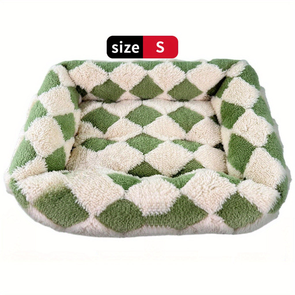 Cozy Plaid Dog Bed - Soft Small Dog Crate Pad with Breathable Anti-Slip Design, Green Checkered Pattern for Puppies & Cats, Extra Small Dog Bed for Indoor Use, Pet Bedding, Checkered Design, Durable Pet Furniture