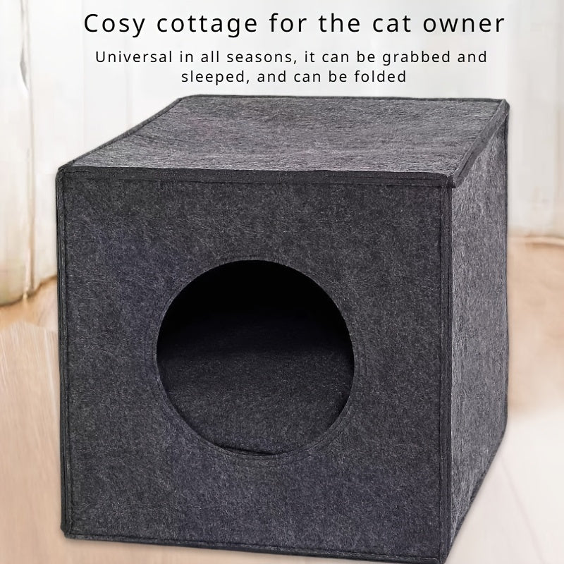 2pcs Felt Cat Bed Combination Pack: 1 Comfortable Felt Cat Bed + 1 Random Coaster - Soft, Washable, Foldable, Semi-enclosed Square Cat Bed Suitable for Cats and Small Dogs - Comfortable for All Seasons, Easy to Assemble, Portable Design
