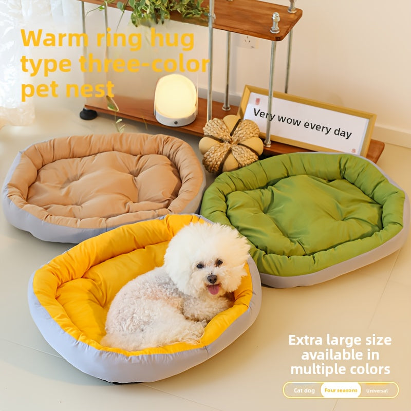 2025 New All-Season Soft Non-Stick Dog Bed & Cat Bed - Plush Polyester Pet Bed with Anti-Slip Base, Warm Ring Hug Design, Full-Filled Polyester Fiber, Green & Multi-Color Options for Small/Medium Pets, All-Season Cozy Sleeping Bed