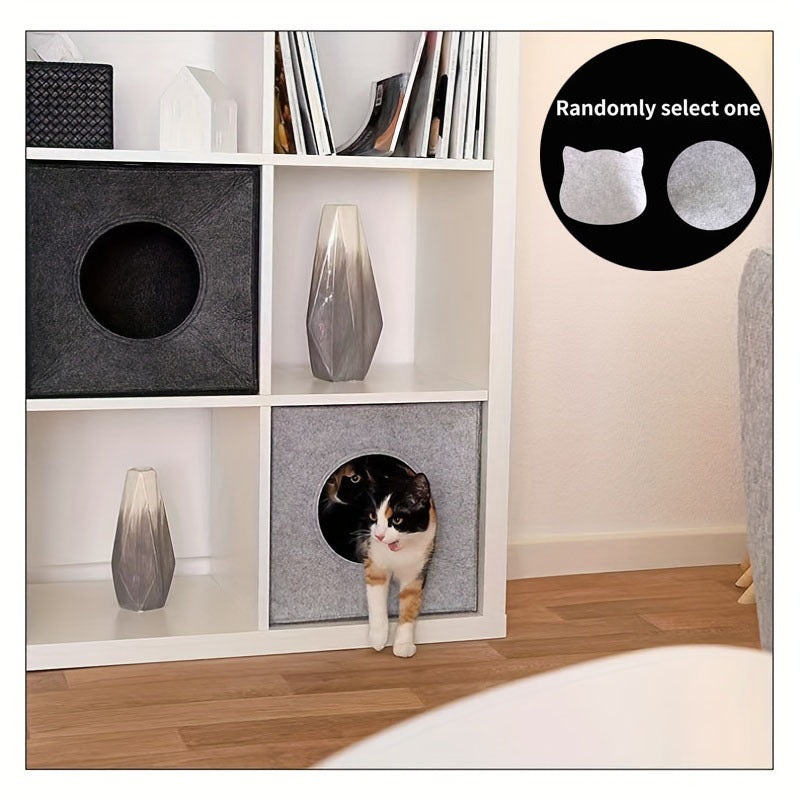 2pcs Felt Cat Bed Combination Pack: 1 Comfortable Felt Cat Bed + 1 Random Coaster - Soft, Washable, Foldable, Semi-enclosed Square Cat Bed Suitable for Cats and Small Dogs - Comfortable for All Seasons, Easy to Assemble, Portable Design