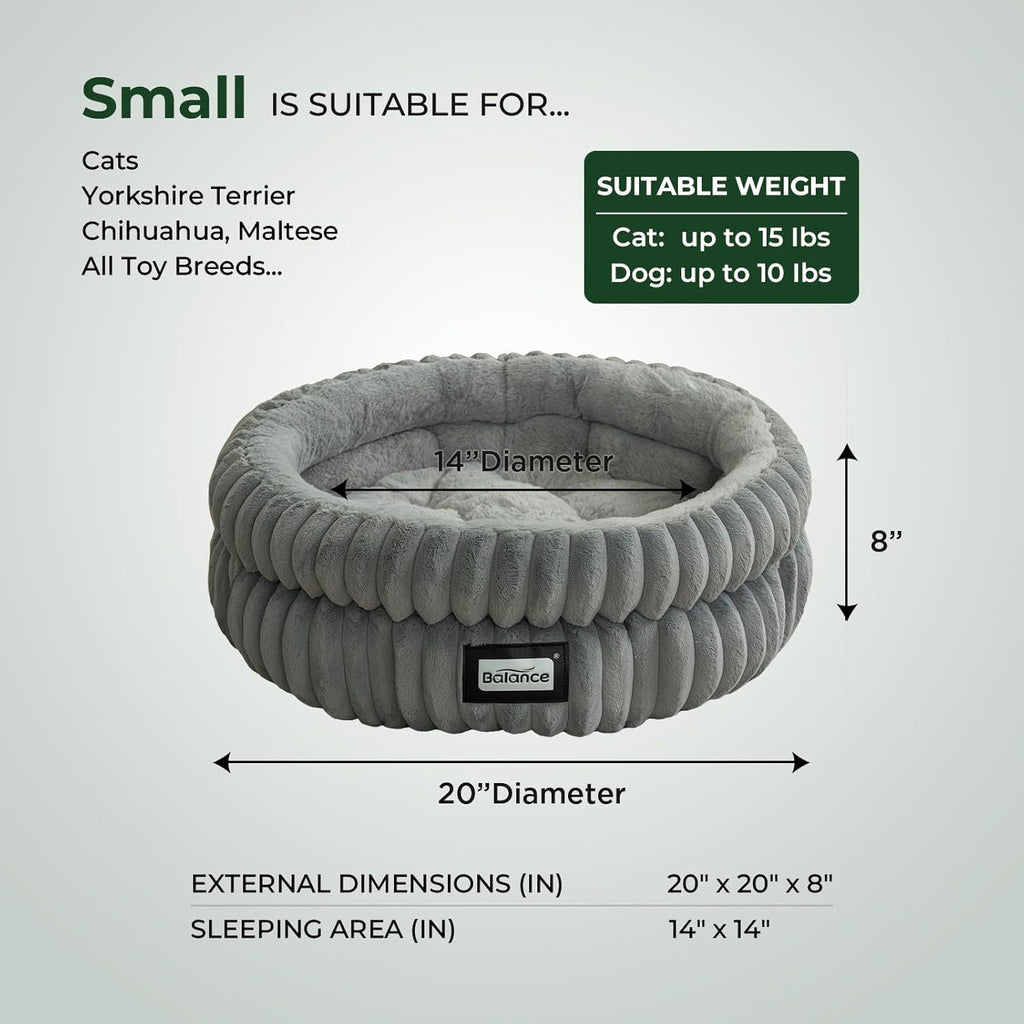 Cat Bed Kitten Bed, Washable Round Cat Beds for Indoor Cats, Super Soft Plush Faux Fur Pet Bed for Puppy and Kitten with Anti-Slip Bottom
