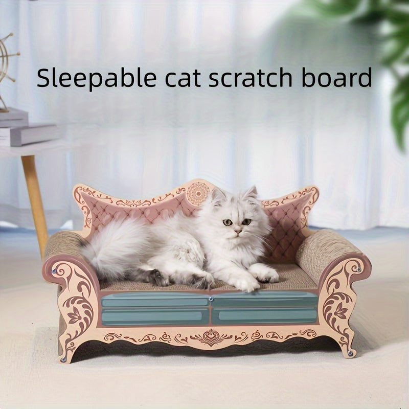 Luxury L-Shaped Cat Scratcher & Sofa Bed - Durable, Non-Shedding Cardboard with Unique Round Design for Large Cats, Pet Relaxation Spot | Luxury Cat Sofa | Plush Cat Bed
