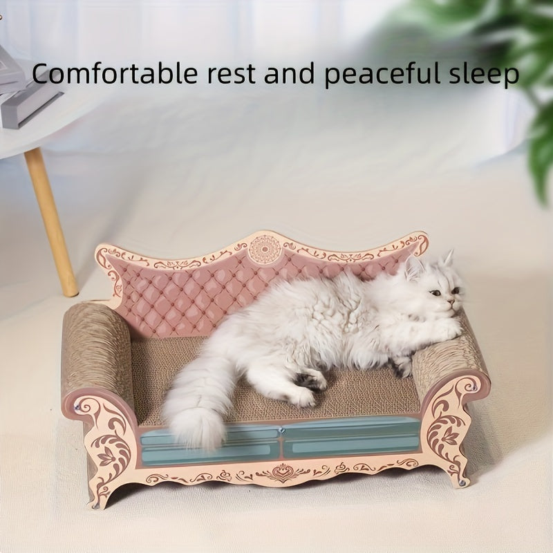 Luxury L-Shaped Cat Scratcher & Sofa Bed - Durable, Non-Shedding Cardboard with Unique Round Design for Large Cats, Pet Relaxation Spot | Luxury Cat Sofa | Plush Cat Bed